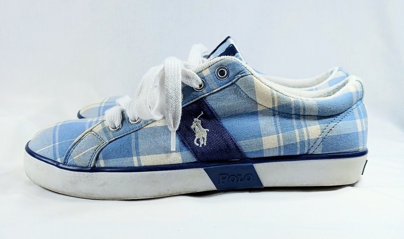 Polo Ralph Lauren Sneakers Light Blue Plaid Cotton Men’s Size 9D