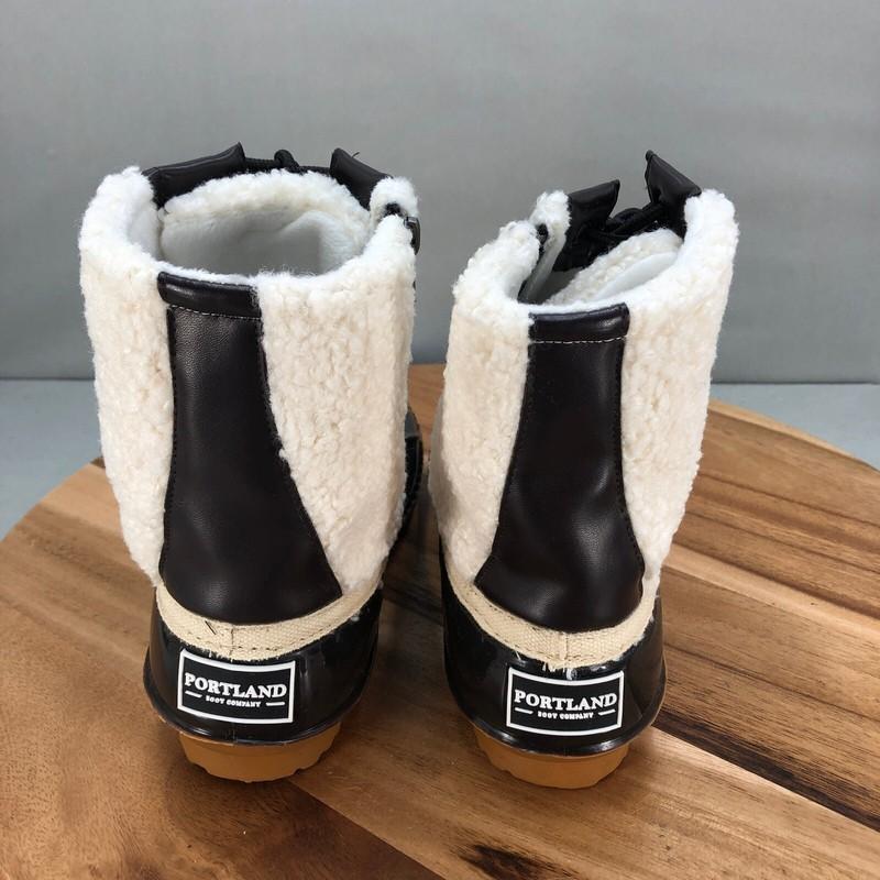 Portland Boot Company Duck Boots Womens 6 Faux Fur Lined Winter White Black