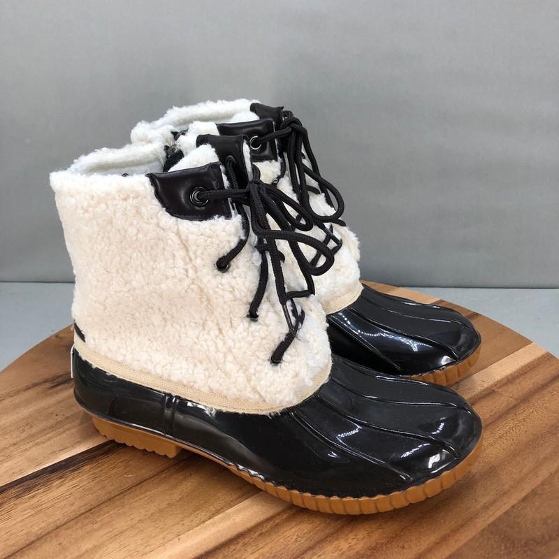 Portland Boot Company Duck Boots Womens 6 Faux Fur Lined Winter White Black