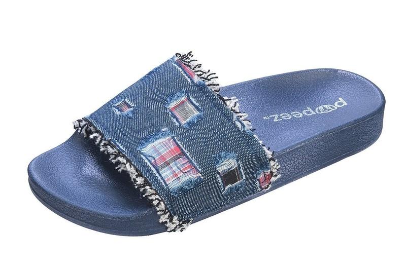 Pupeez Girl's Sandals Open Toe Slide Denim Slipper