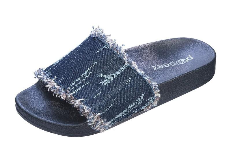Pupeez Girl's Sandals Open Toe Slide Denim Slipper