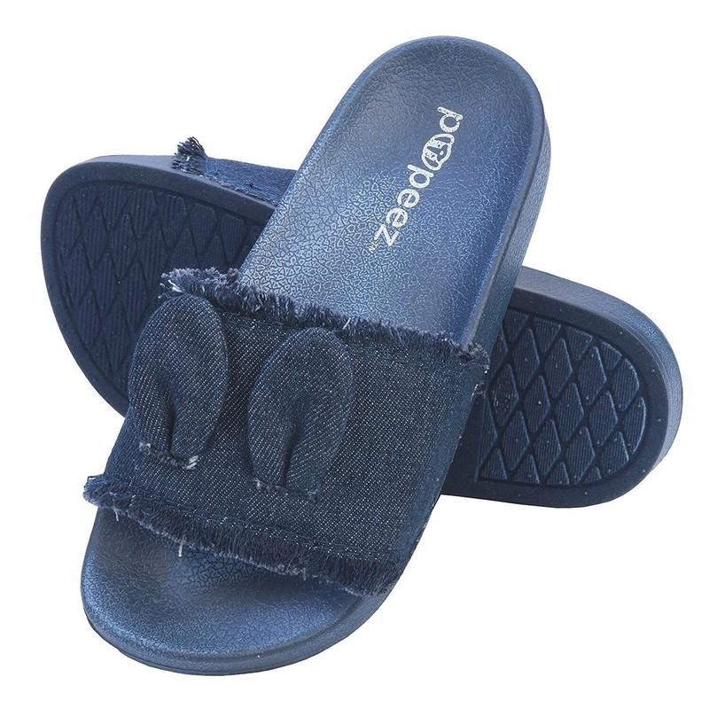 Pupeez Girl's Sandals Open Toe Slide Denim Slipper