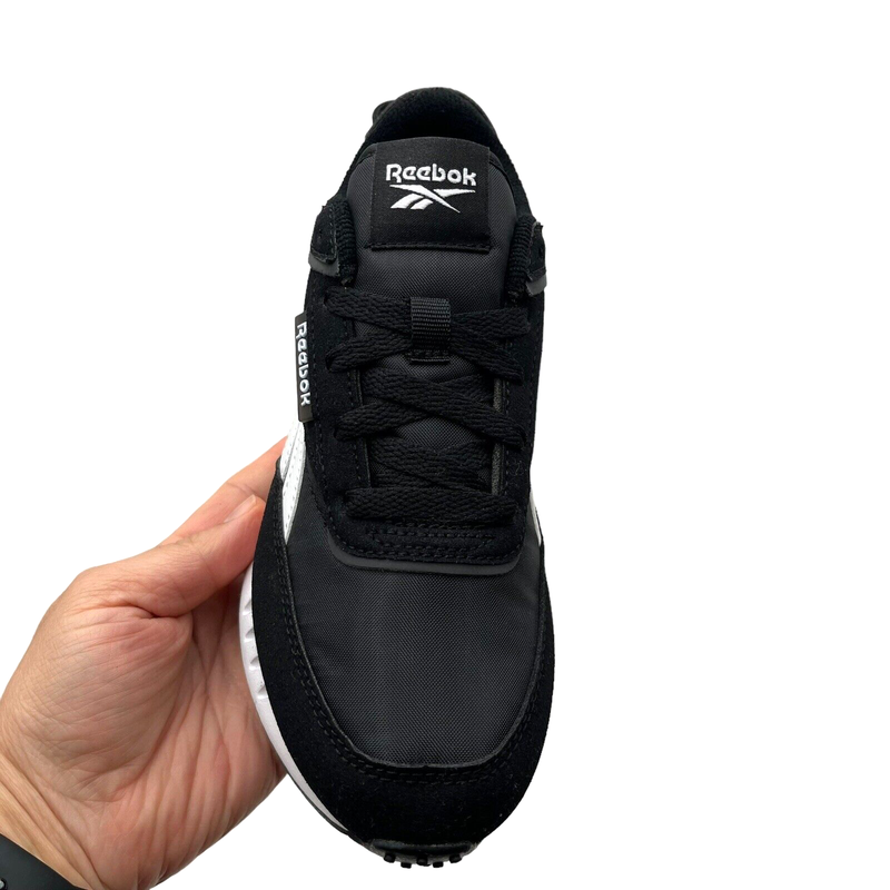 Reebok Forte Racer Youth Boys Girls Suede-Nylon Sneaker Size 2 Black/White Shoes