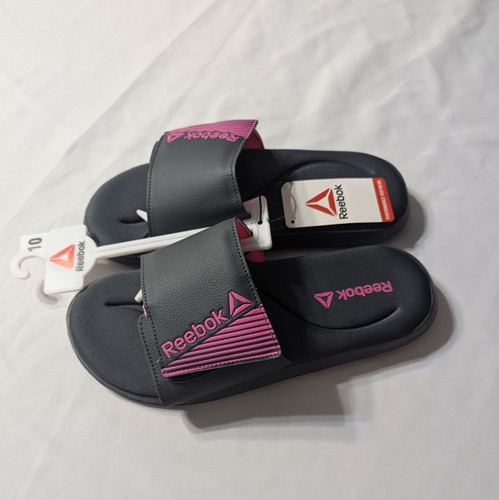 Reebok Slides Sandals Womens Grey/Hot Pink Sports Adjustable Memory Foam Size 10