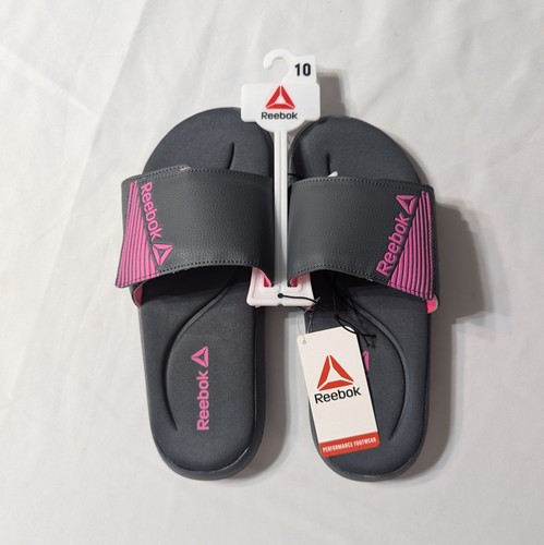 Reebok Slides Sandals Womens Grey/Hot Pink Sports Adjustable Memory Foam Size 10