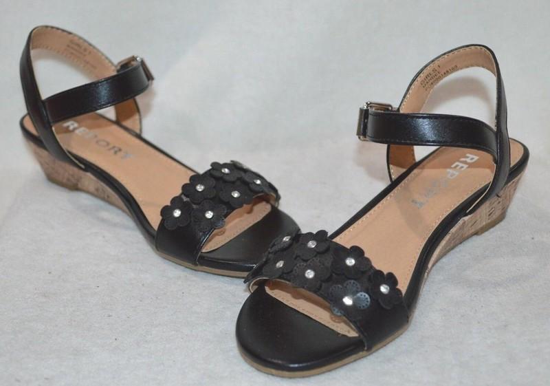 Report Girl's Mandee Floral Embellished Black Wedge Sandals - Sizes 13/1/2 NWB