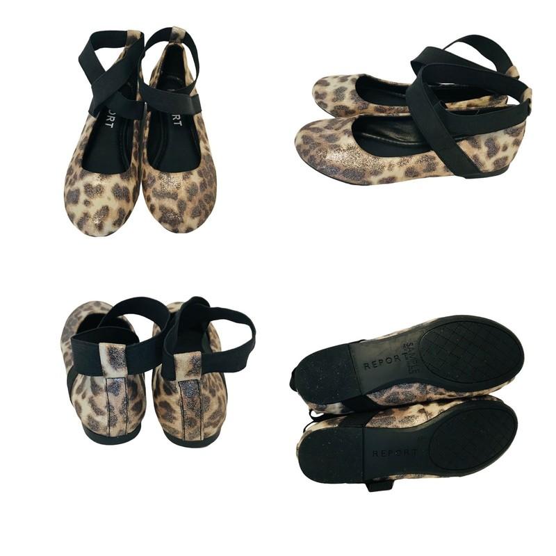 Report Girls Animal Print Ankle Elastic Wrap Strap Flats Size 12 NWOT