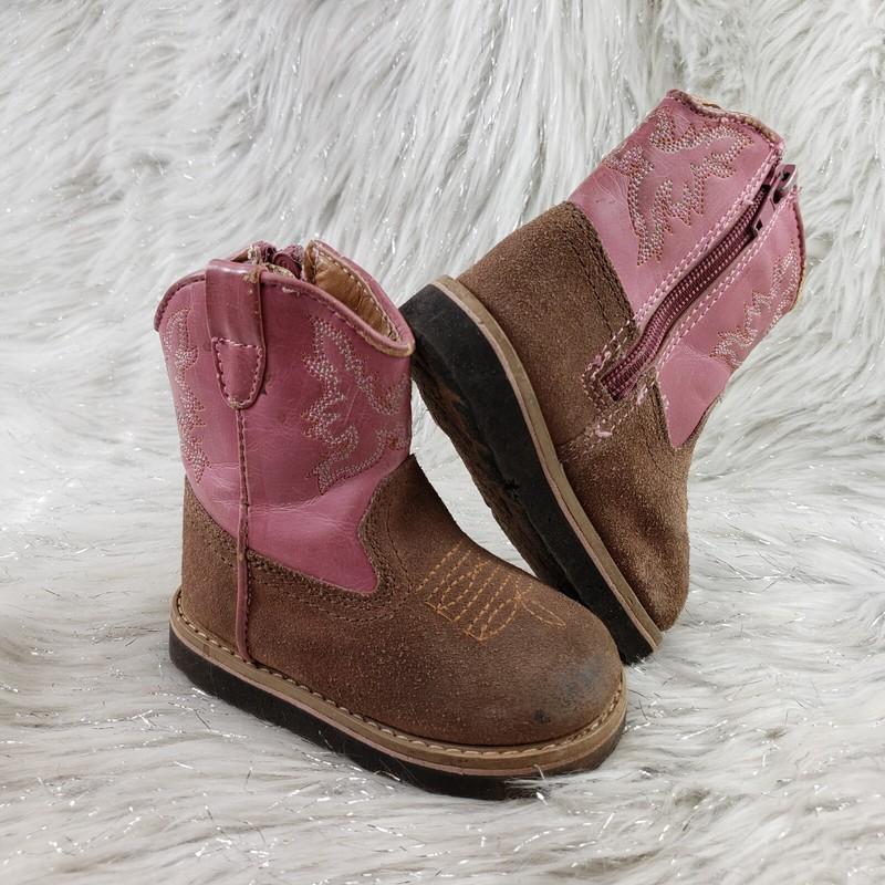 ROPER Brown Pink Toddler Boots Side Zip Size 5