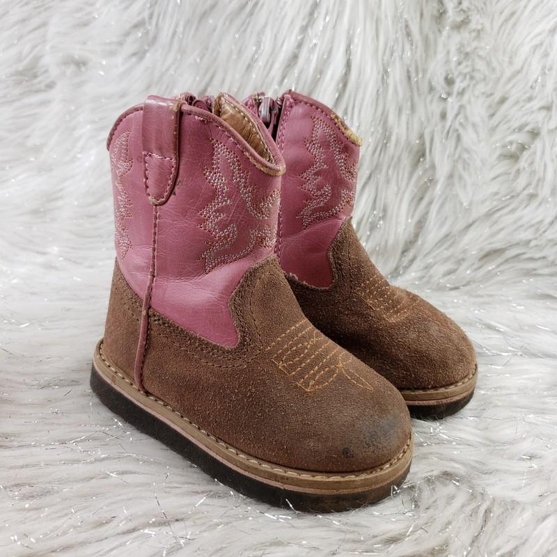 ROPER Brown Pink Toddler Boots Side Zip Size 5