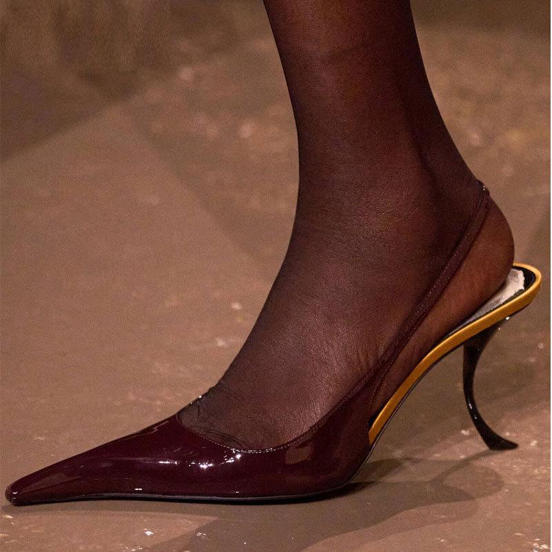 Runway Womens Pointed Toe Slingback Strange High Stiletto Heel Sandals Nightclub