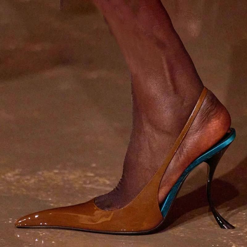 Runway Womens Pointed Toe Slingback Strange High Stiletto Heel Sandals Nightclub