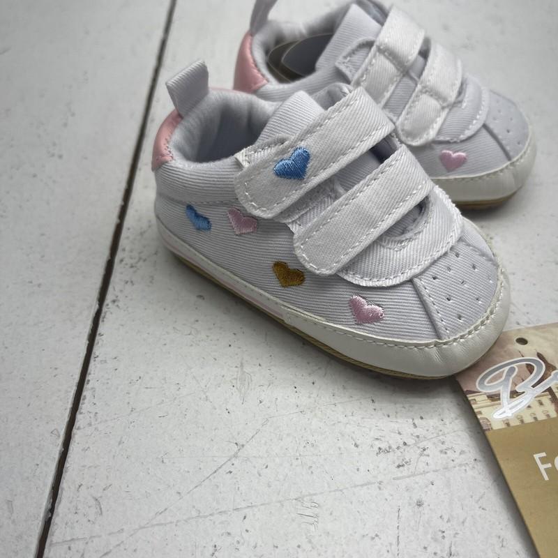 Rvrovic White Canvas Colorful Heart Embroidered Sneakers Infant Size 0-6 Months