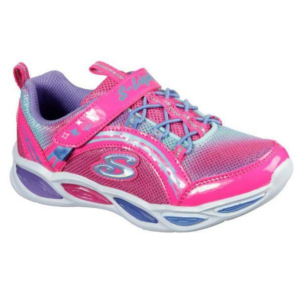 S Lights Powered by Skechers Neon Pink Multi Light up Shoe Girls Size 11 Shimmer