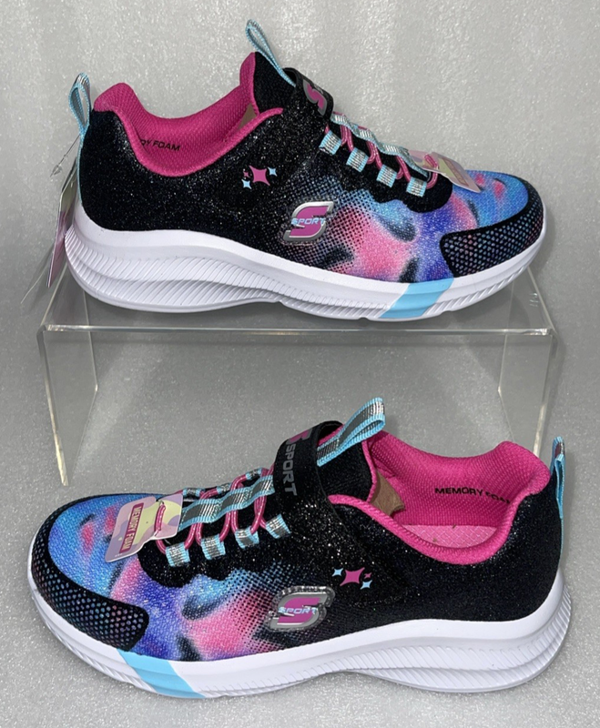 S Sport By Skechers Cora Black & Multicolor Tie Dye Sneakers Girls Size 2 NEW