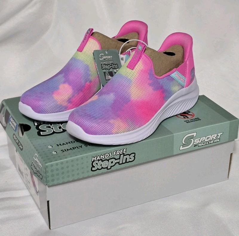 S Sport Skechers Girls Size 1 Hands Free Step-Ins Slip-On Tie Dye Pink BAILY