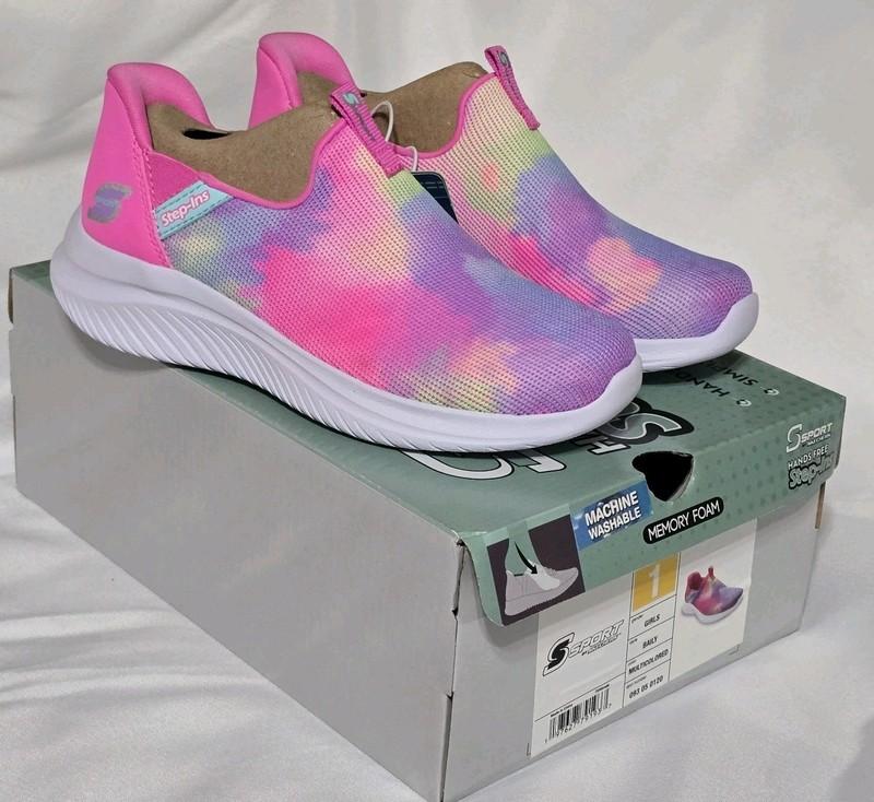 S Sport Skechers Girls Size 1 Hands Free Step-Ins Slip-On Tie Dye Pink BAILY