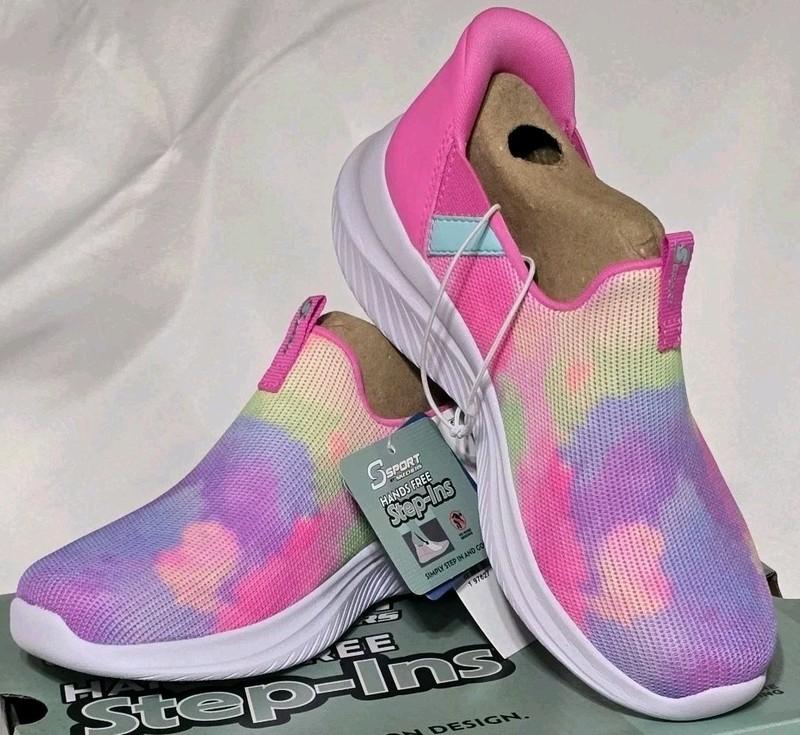 S Sport Skechers Girls Size 1 Hands Free Step-Ins Slip-On Tie Dye Pink BAILY