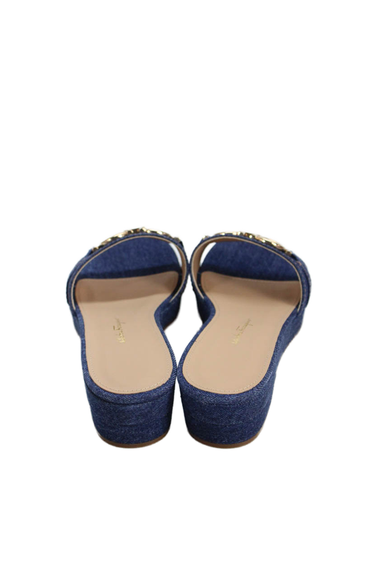 Salvatore Ferragamo Womens Denim Slide On Philein Sandals Blue Size 7.5 D