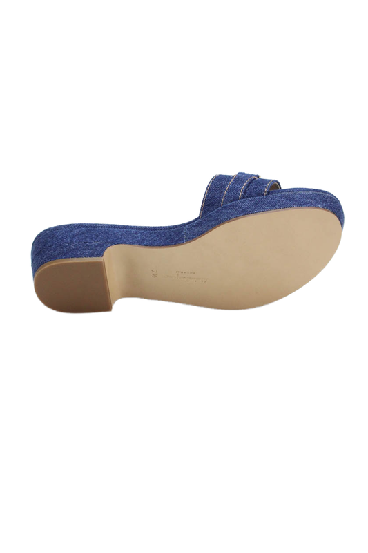 Salvatore Ferragamo Womens Denim Slide On Philein Sandals Blue Size 7.5 D
