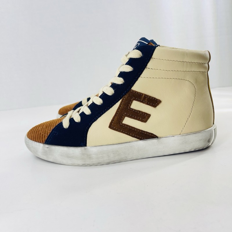 Sam Edelman Avon Eggshell Cognac Brown Navy Kids High Tops Kids Youth SZ 13 M