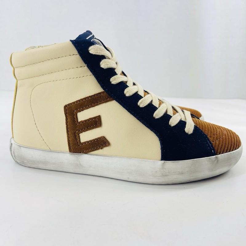 Sam Edelman Avon Eggshell Cognac Brown Navy Kids High Tops Kids Youth SZ 13 M