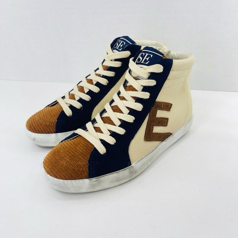 Sam Edelman Avon Eggshell Cognac Brown Navy Kids High Tops Kids Youth SZ 13 M