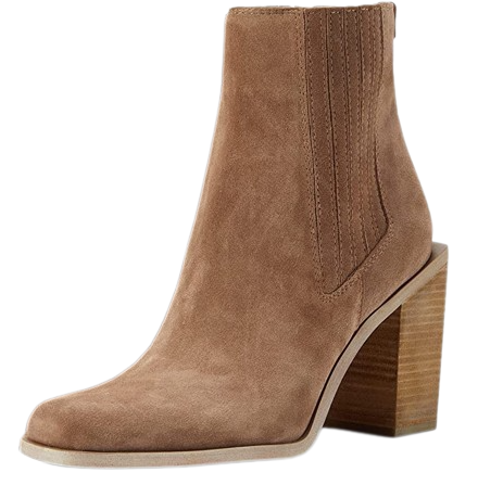 Sam Edelman Emalia Taupe Block Heel Pointed Toe Pull On Leather Ankle Boots