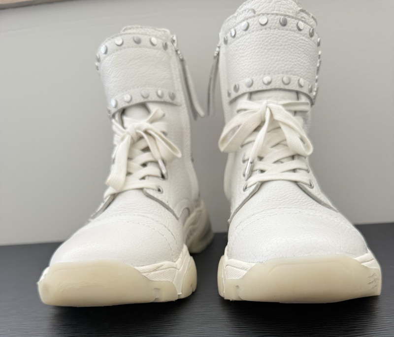 Sam Edelman Resnie Studded Pebbled Leather High Top Sneakers White Women 8