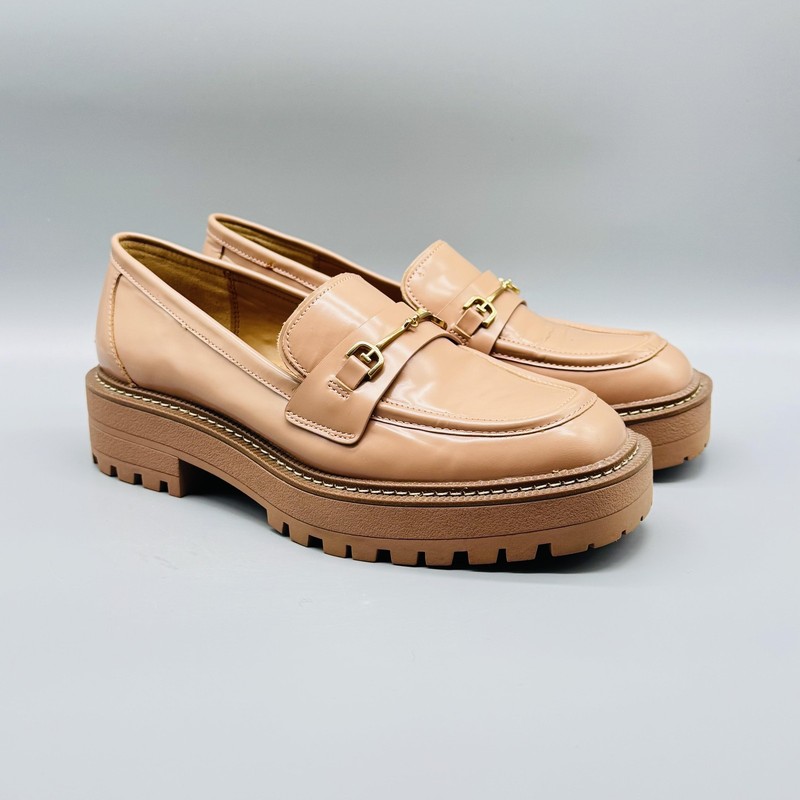 Sam Edelman Shoes Womens 8.5 Nude Beige Leather Loafers Platform Lug Sole