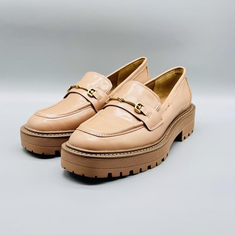 Sam Edelman Shoes Womens 8.5 Nude Beige Leather Loafers Platform Lug Sole