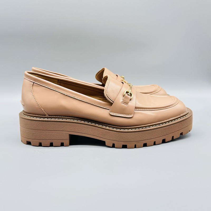 Sam Edelman Shoes Womens 8.5 Nude Beige Leather Loafers Platform Lug Sole