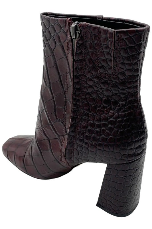 Sam Edelman Snake Print Heeled Ankle Boots Codie Merlot Crocco