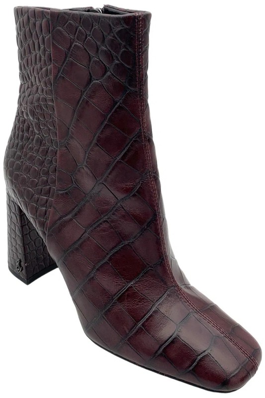 Sam Edelman Snake Print Heeled Ankle Boots Codie Merlot Crocco