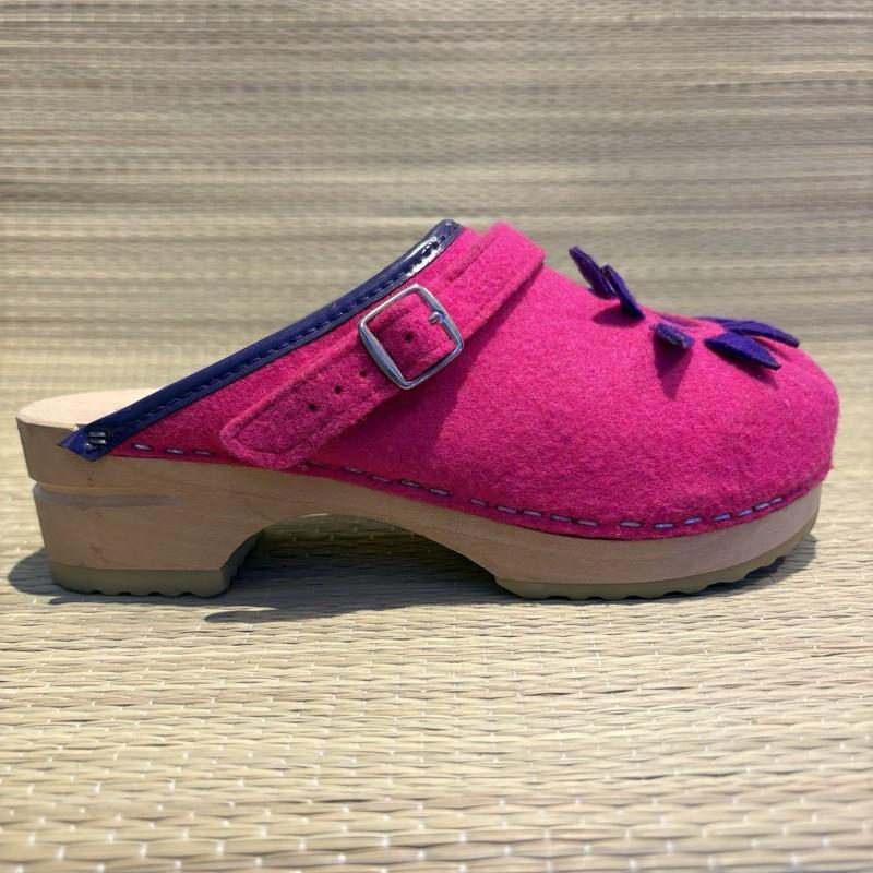 Sanita Clogs 34 Wood Pink Purple Flower Trim Kids Girls Wool Size 4 Y2K Vintage