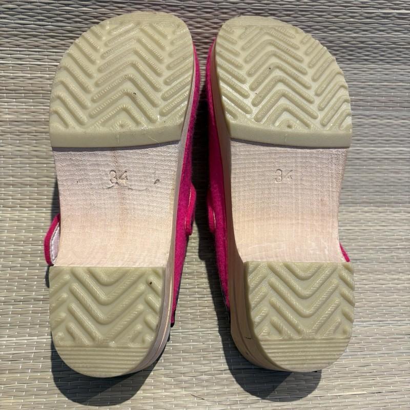 Sanita Clogs 34 Wood Pink Purple Flower Trim Kids Girls Wool Size 4 Y2K Vintage