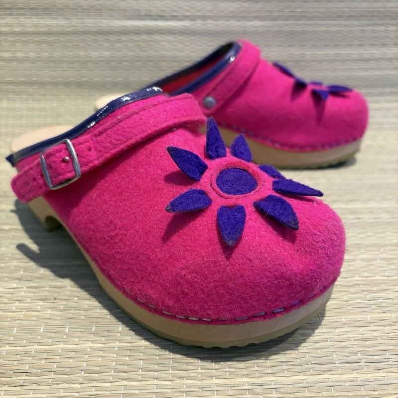 Sanita Clogs 34 Wood Pink Purple Flower Trim Kids Girls Wool Size 4 Y2K Vintage