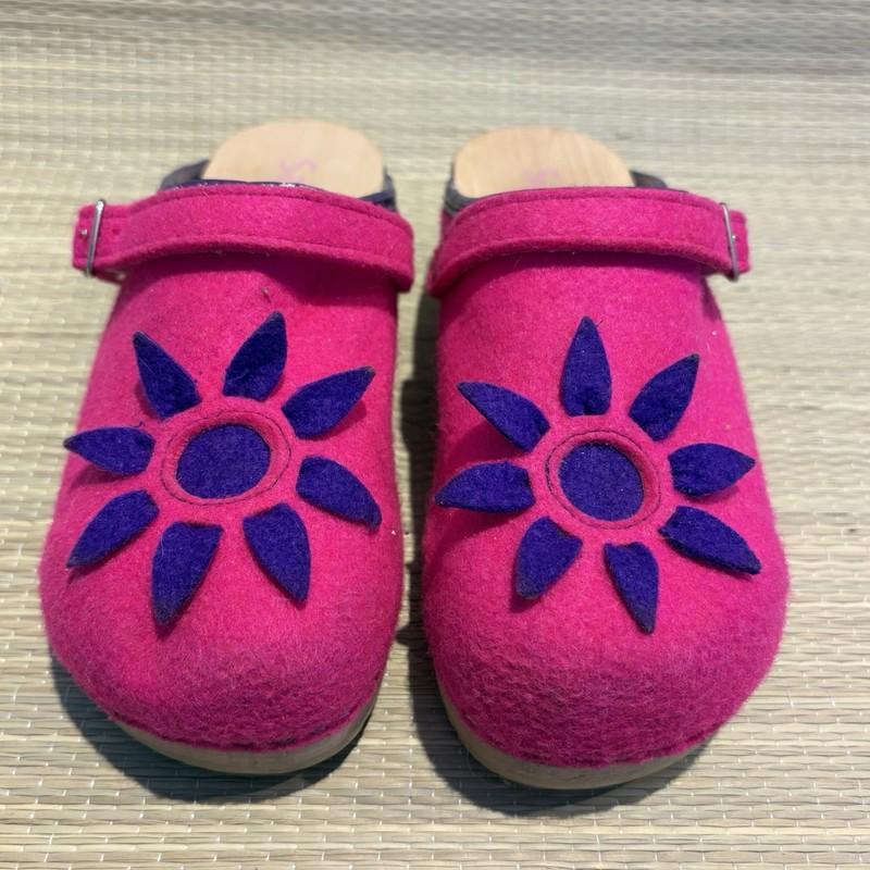 Sanita Clogs 34 Wood Pink Purple Flower Trim Kids Girls Wool Size 4 Y2K Vintage