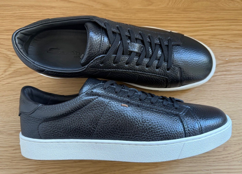 Santoni Black Leather Sneakers / Shoes /canvas / Made In Italy / 41EU / 8US