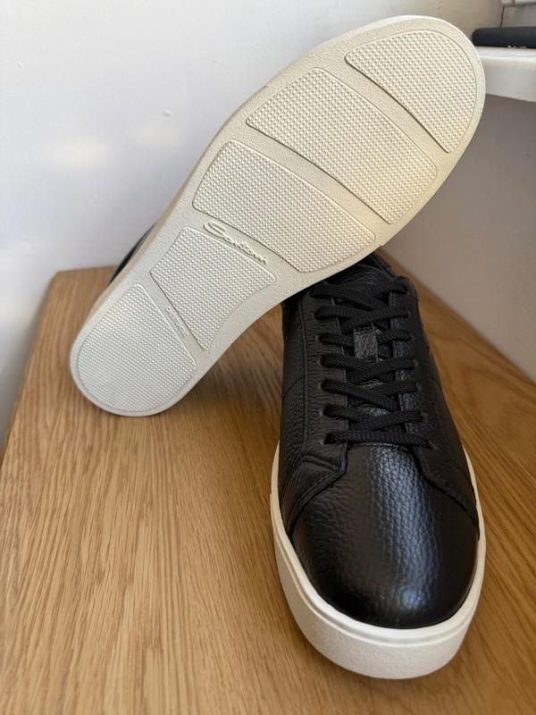 Santoni Black Leather Sneakers / Shoes /canvas / Made In Italy / 41EU / 8US