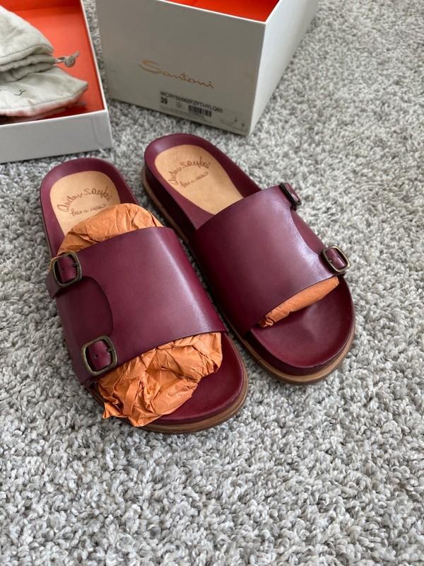 Santoni Leather Slide Sandal 39EU New with box