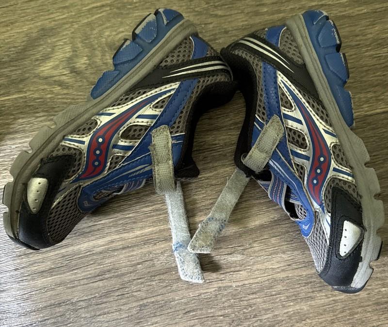 Saucony Ride 6 Sneakers Hook Loop Gray Blue Youth Boys Sz 9.5 School Shoes