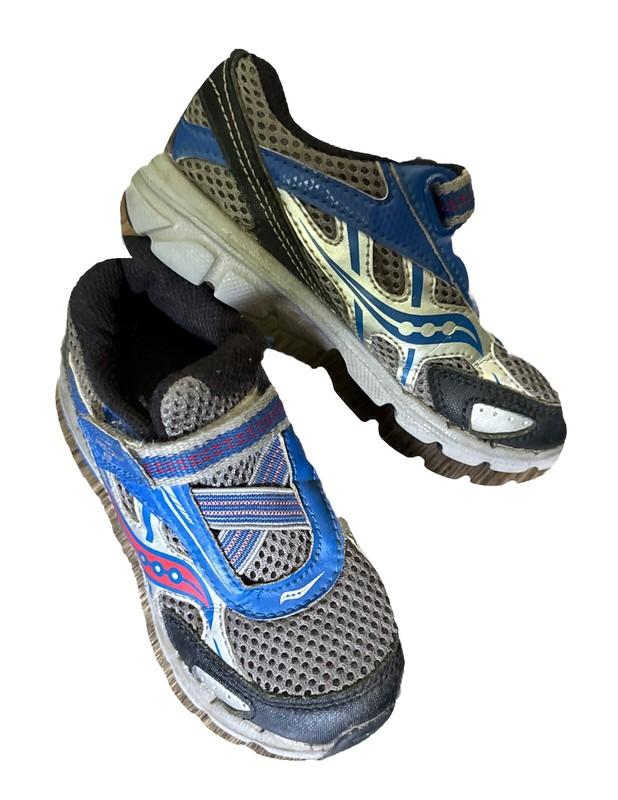 Saucony Ride 6 Sneakers Hook Loop Gray Blue Youth Boys Sz 9.5 School Shoes