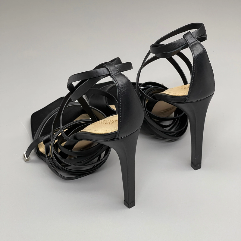 SCHUTZ Bryce Ankle Tie Women's Leather High Heel Strappy Sandal Black Sz 5.5B (N