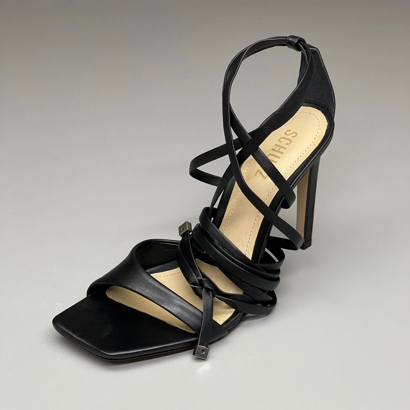 SCHUTZ Bryce Ankle Tie Women's Leather High Heel Strappy Sandal Black Sz 5.5B (N