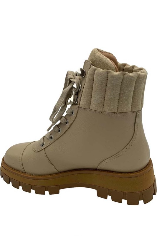 Schutz Leather Lace Up Hiker Boots Sutton Oyster