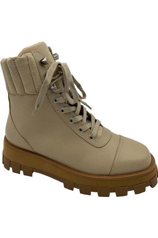 Schutz Leather Lace Up Hiker Boots Sutton Oyster
