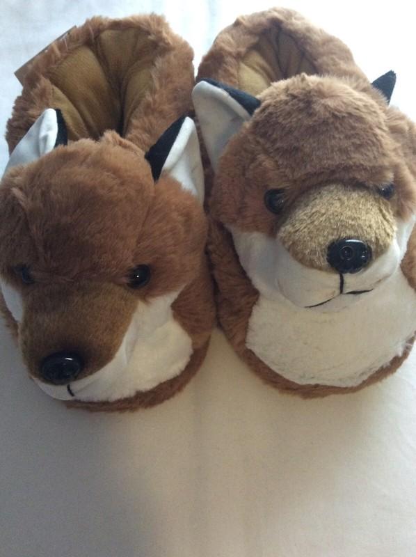 Silver Lilly Fox Plush Slippers With Foam Support Brown Medium Feet Clothing