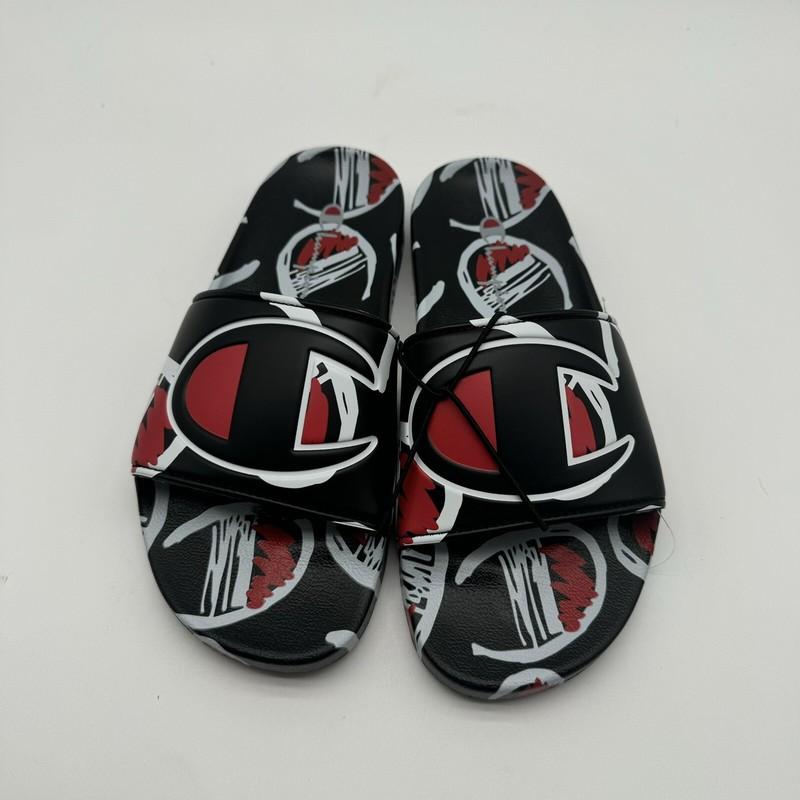 SIZE 7 GRADE SCHOOL - Champion IPO Comic Slides Black White Red CP102282Y