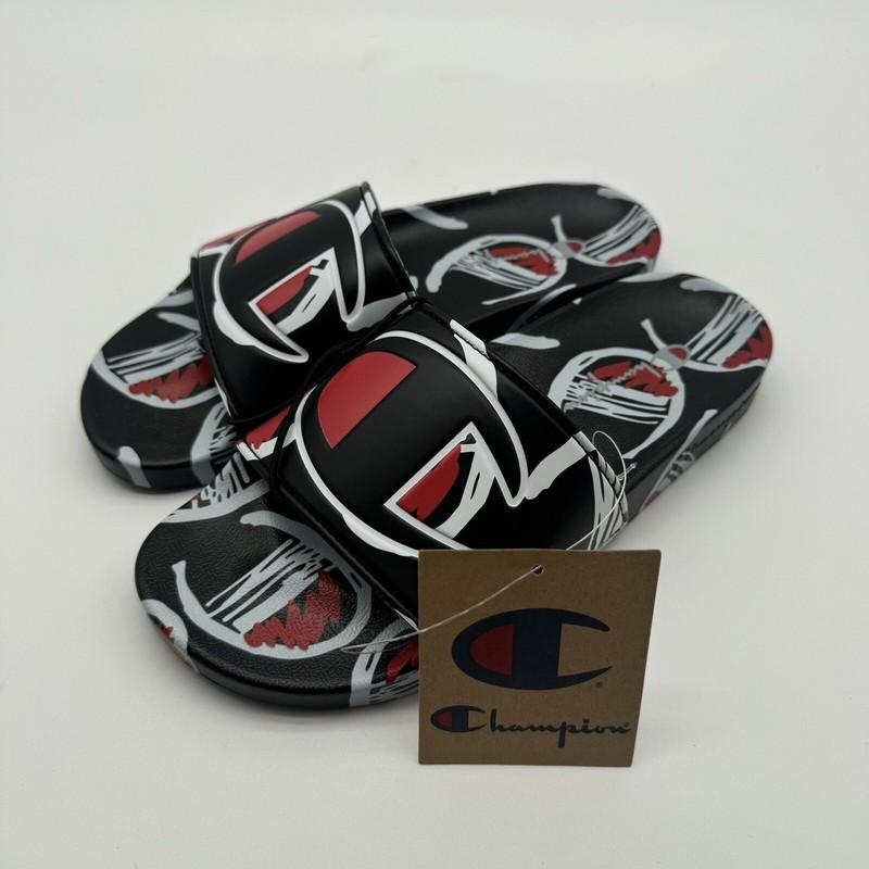 SIZE 7 GRADE SCHOOL - Champion IPO Comic Slides Black White Red CP102282Y