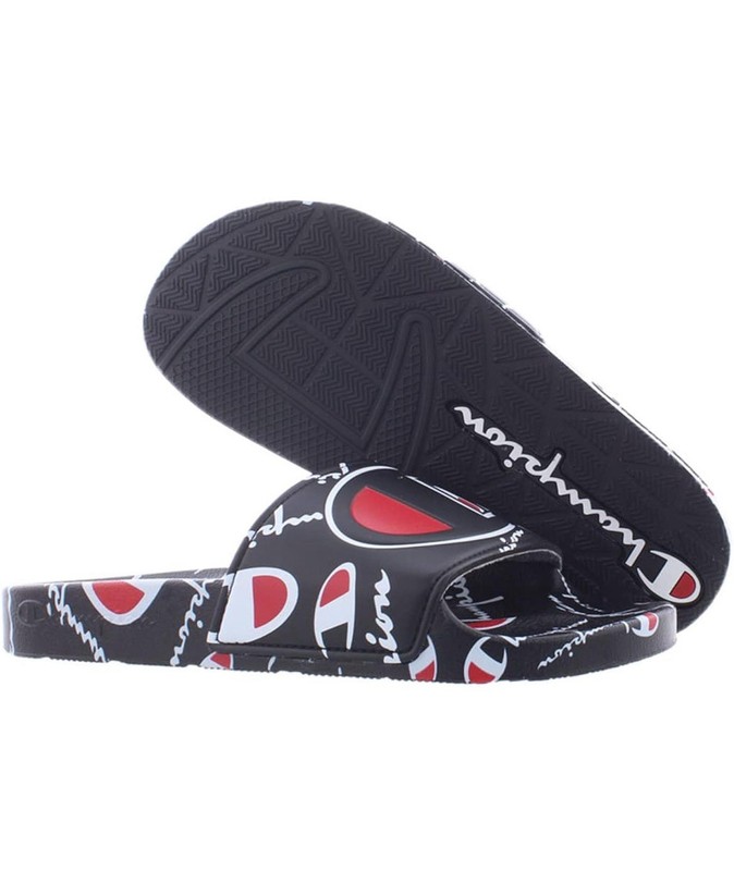SIZE 7 GRADE SCHOOL - Champion IPO Comic Slides Black White Red CP102282Y